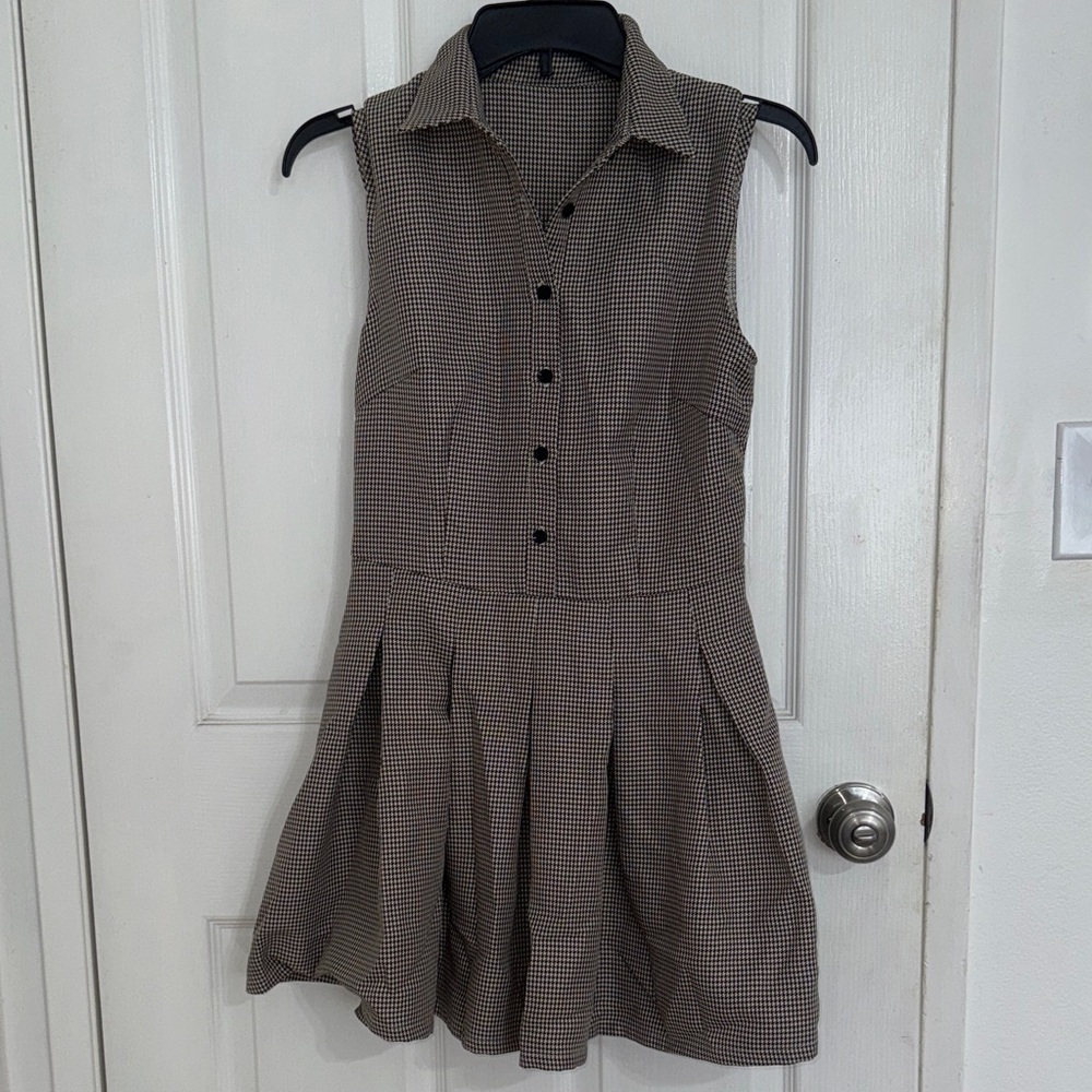 Fashion Nova Tan Checkered Mini Dress